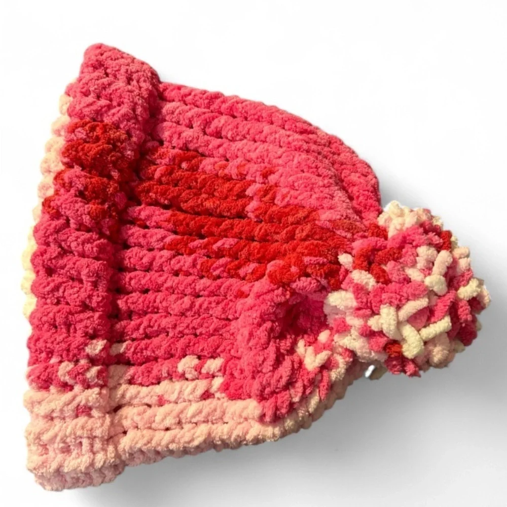 Handmade Pink & White Chunky Knit Winter Hat. Bundle and Save. SKU1